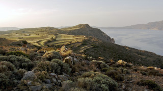 Grassy hill lake horizon mountains - grass and bushes free wallpaper
