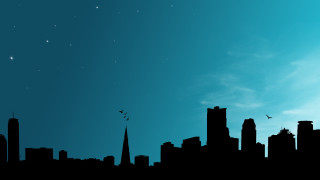 City skyline stars moon birds - a few bird free wallpaper
