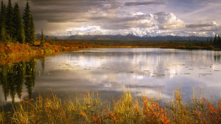 Lake trees mountains autumn sunset 2 - tall free wallpaper