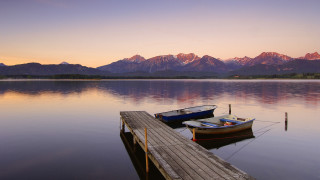 Boats dock mountains sunset landscape 2 - a couple of boats free wallpaper