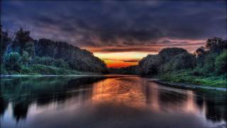 Sunset river trees cloudy sky - river free wallpaper
