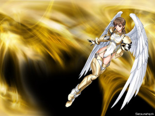 Angel wings fantasy art anne - a yellow background behind her free wallpaper