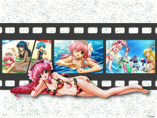 Pink anime girls beach bikini - mosaic free wallpaper for desktop