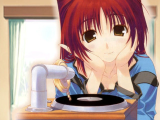 Red haired girl anime table - her chin free wallpaper