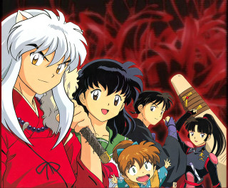 Anime group red background baiōken - a group of anime characters free wallpaper