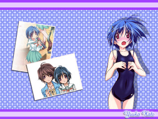 Blue haired girls school swimsuit - blue hair free wallpaper for desktop