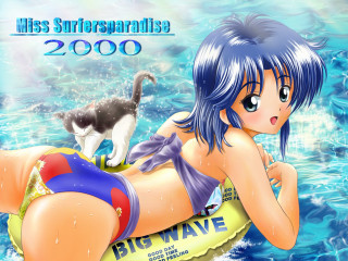 Cartoon girl bikini raft cats - a raft free wallpaper