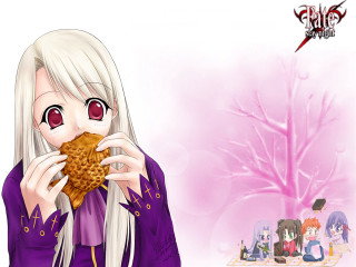 Girl whitehair cookie purplecoat pinkbg - a cookie free wallpaper for desktop