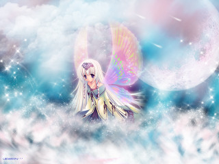 Fairy girl wings moon night - a full moon behind her free wallpaper for desktop