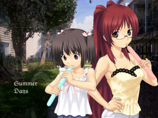 Two anime girls house brushing - her tooth free wallpaper