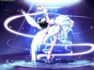 Woman dancing water light hologram - a white dress free wallpaper for desktop
