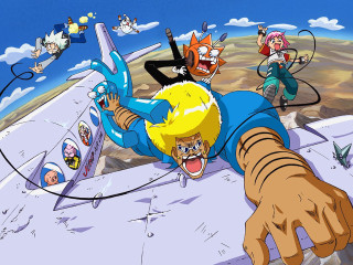 Cartoon falling plane characters clouds - the background and a sky background free wallpaper for desktop