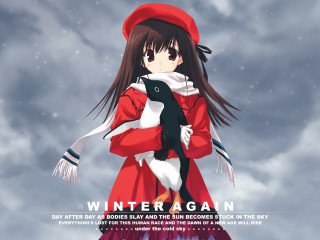 Girl red coat hat bird - a red hat free wallpaper for desktop