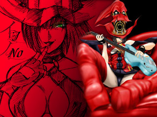 Red guitar demon girl anime - a red outfit holding free wallpaper