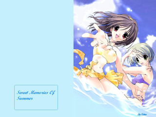 Anime girls flying sky bathing - the air together free wallpaper