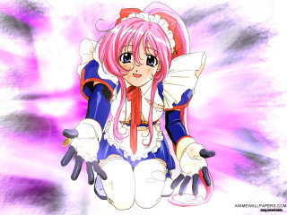 Pink hair maid gloves sitting - shock art free wallpaper