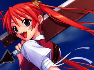Red hair sword bandaids blue - red hair holding free wallpaper