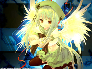 Anime girl angel wings green - angel free wallpaper