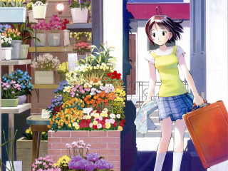 Girl suitcase flower shop illustration - a suitcase free wallpaper