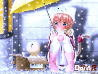 Cartoon girl umbrella snow cat - an umbrella in the snow free wallpaper
