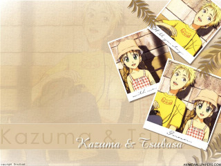 Anime couple yellow shirt hat - a white border free wallpaper