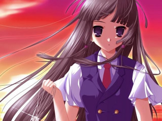 Long haired girl sunset anime - long hair and a tie free wallpaper for desktop
