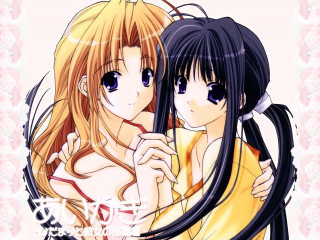 Anime girls hugging yellow kimonos - yellow shirt free wallpaper