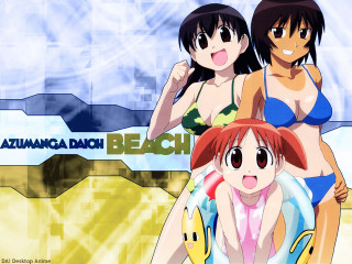 Three anime girls beach bikini 4 - sign free wallpaper