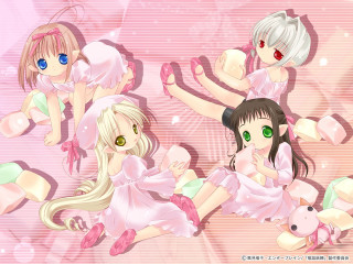 Anime girls pink background remodernism 2 - official art free wallpaper for desktop