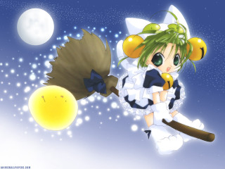 Anime astronaut broom fullmoon city - a full moon in the background free wallpaper for desktop