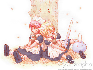 Anime couple sitting sword cat - a couple of anime characters sitting next free wallpaper