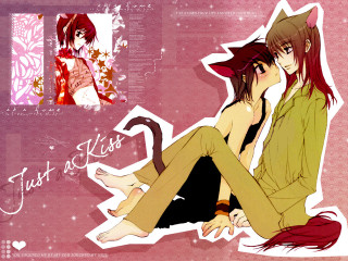 Anime couple pink background cat - a couple of anime characters sitting next free wallpaper
