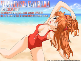 Red bikini beach anime sky - a cartoon of a woman free wallpaper