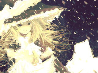 Woman white dress hat snow - a black umbrella free wallpaper