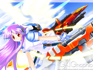 Girl gun sky clouds anime - mecha free wallpaper