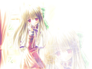 Anime girls window curtain holography - a couple of anime girls free wallpaper