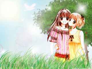 Two girls nature dress bush - two girl free wallpaper