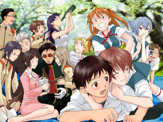 Park group people trees water - a detailed drawing free wallpaper