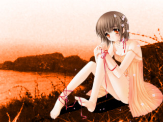 Girl sitting rock red string - a rock free wallpaper for desktop