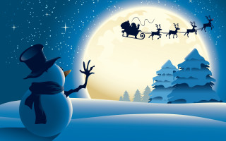 Snowman sleigh santa night sky - a snowman free wallpaper