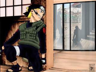 Naruto sitting ledge dog city - a cartoon of a man free wallpaper