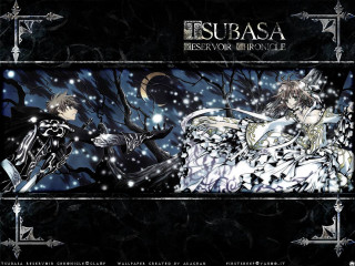 Snowy forest anime couple moon 2 - white writing free wallpaper