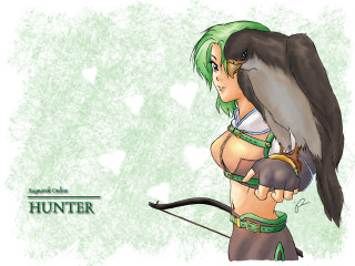 Woman bird bow green background - pathfinder free wallpaper