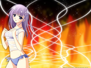 Purple hair girl fireworks night - line free wallpaper