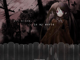 Girl longhair browndress fence anime - im free wallpaper