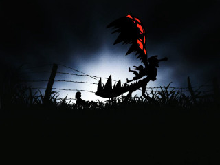 Silhouette bird fenced night fullmoon - a full moon behind them free wallpaper