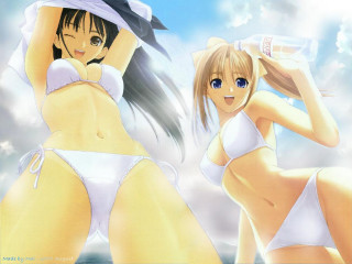 Anime girls bikinis hats cloudy - a bottle free wallpaper for desktop