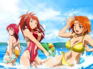 Three girls bikinis water sky - three girl free wallpaper