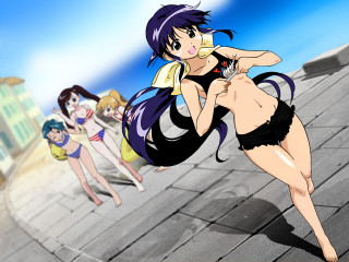 Rooftop bathing suits anime girls - other woman free wallpaper