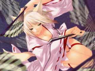 Woman white dress bird anime - her hand and a bird free wallpaper